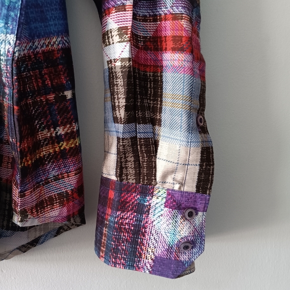 Robert Graham Button Up Shirt Multicolor Plaid Flip Cuff Designer Cotton 3XL - Picture 5 of 10